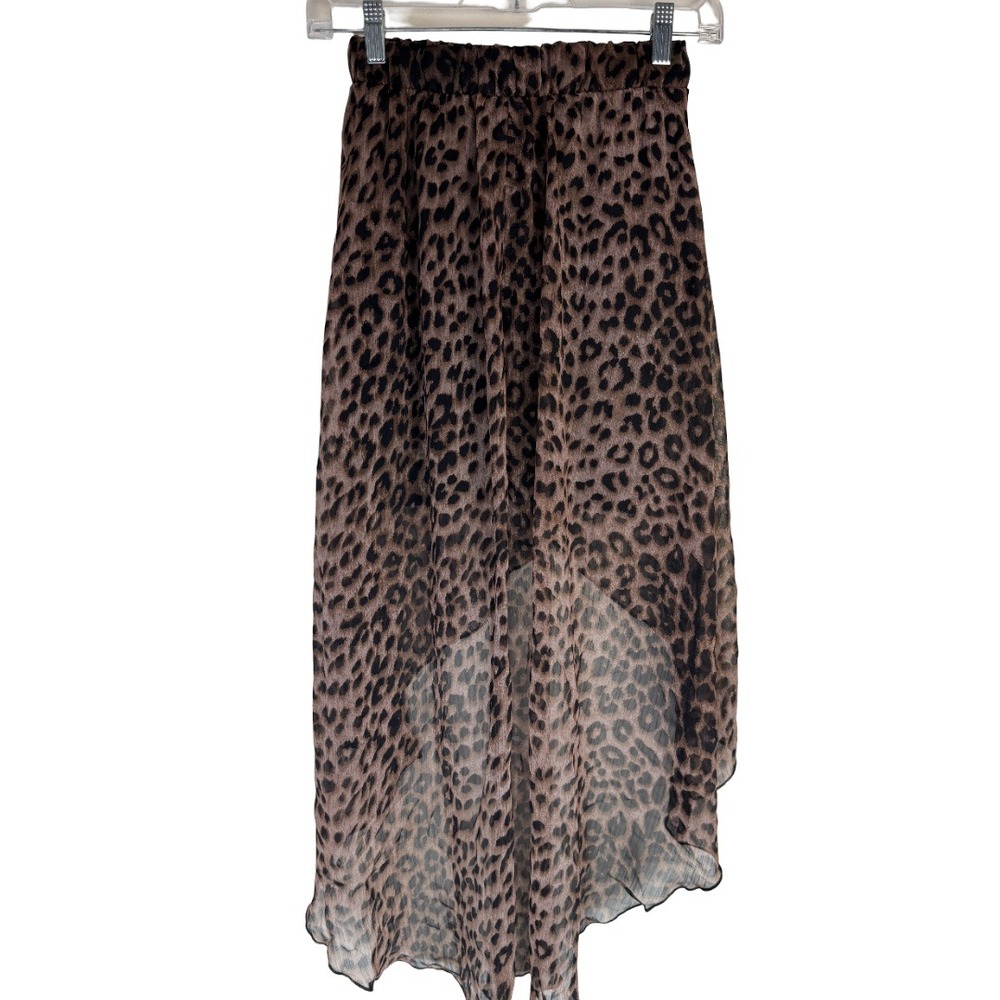 Charlotte Russe High Low Skirt Women Small Brown Leopard Animal Print Ruffle Y2K